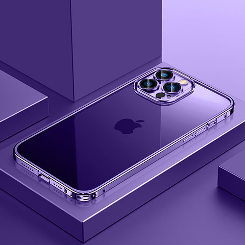 Luxury Metal Frame and Plastic Back Cover Case QC4 for Apple iPhone 13 Pro Purple