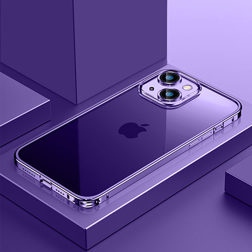 Luxury Metal Frame and Plastic Back Cover Case QC4 for Apple iPhone 15 Plus Purple