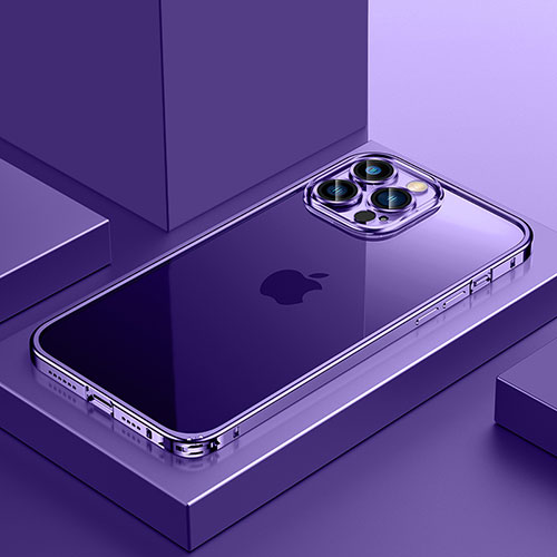 Luxury Metal Frame and Plastic Back Cover Case QC4 for Apple iPhone 15 Pro Max Purple