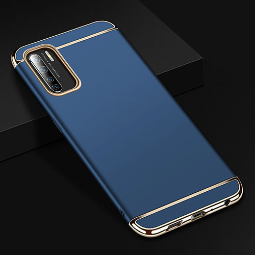 Luxury Metal Frame and Plastic Back Cover Case T02 for Oppo K7 5G Blue