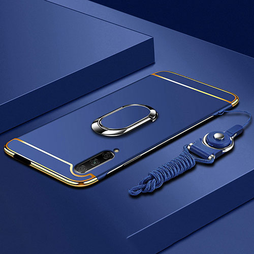 Luxury Metal Frame and Plastic Back Cover Case with Finger Ring Stand A01 for Huawei Honor 9X Pro Blue