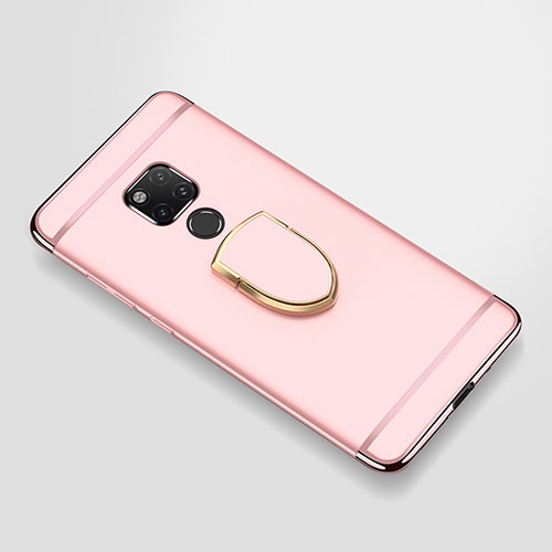 Luxury Metal Frame and Plastic Back Cover Case with Finger Ring Stand A01 for Huawei Mate 20 X Rose Gold