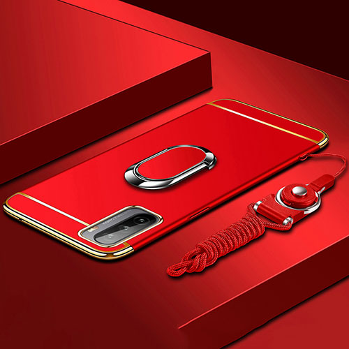 Luxury Metal Frame and Plastic Back Cover Case with Finger Ring Stand A01 for Huawei Mate 40 Lite 5G Red