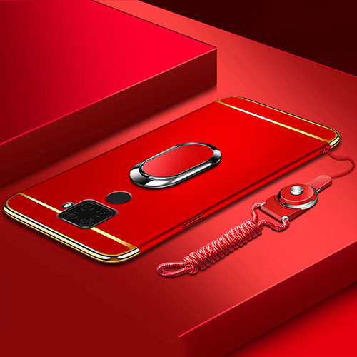 Luxury Metal Frame and Plastic Back Cover Case with Finger Ring Stand A01 for Huawei Nova 5z Red