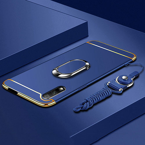 Luxury Metal Frame and Plastic Back Cover Case with Finger Ring Stand A01 for Huawei P Smart Z (2019) Blue