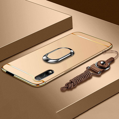 Luxury Metal Frame and Plastic Back Cover Case with Finger Ring Stand A01 for Huawei P Smart Z (2019) Gold