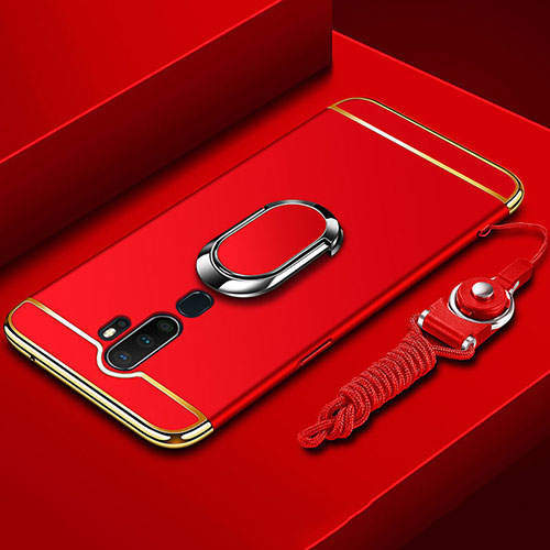 Luxury Metal Frame and Plastic Back Cover Case with Finger Ring Stand A01 for Oppo A11 Red