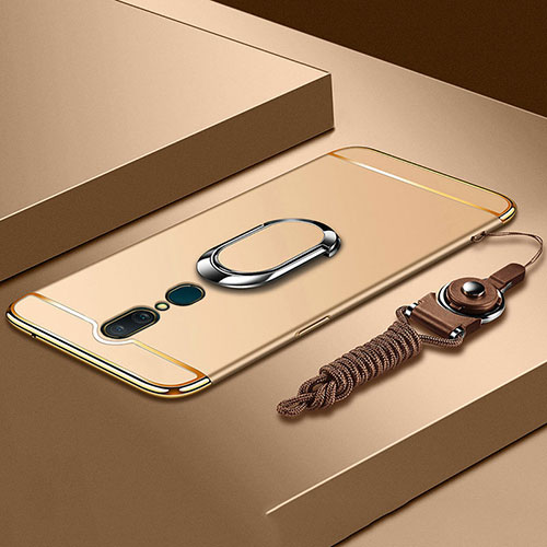 Luxury Metal Frame and Plastic Back Cover Case with Finger Ring Stand A01 for Oppo A9X Gold