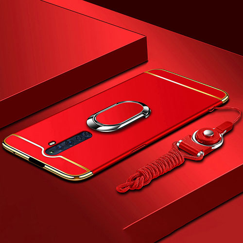 Luxury Metal Frame and Plastic Back Cover Case with Finger Ring Stand A01 for Oppo Reno2 Z Red