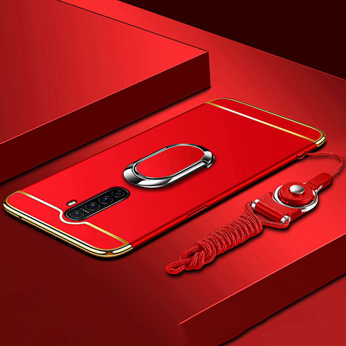 Luxury Metal Frame and Plastic Back Cover Case with Finger Ring Stand A01 for Realme X2 Pro Red