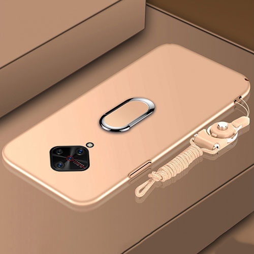 Luxury Metal Frame and Plastic Back Cover Case with Finger Ring Stand A01 for Vivo S1 Pro Gold