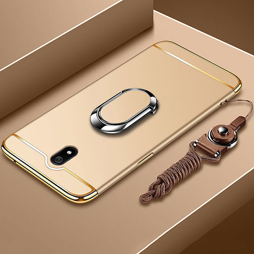 Luxury Metal Frame and Plastic Back Cover Case with Finger Ring Stand A01 for Xiaomi Redmi 8A Gold