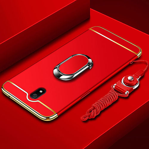 Luxury Metal Frame and Plastic Back Cover Case with Finger Ring Stand A01 for Xiaomi Redmi 8A Red