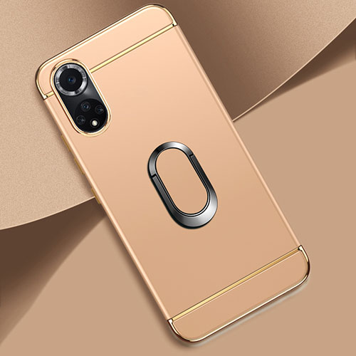 Luxury Metal Frame and Plastic Back Cover Case with Finger Ring Stand for Huawei Honor 50 Pro 5G Gold