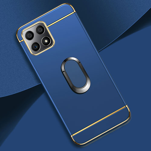 Luxury Metal Frame and Plastic Back Cover Case with Finger Ring Stand for Huawei Honor X30i Blue