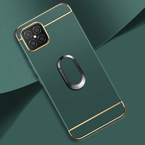 Luxury Metal Frame and Plastic Back Cover Case with Finger Ring Stand for Huawei Nova 8 SE 4G Midnight Green