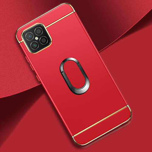 Luxury Metal Frame and Plastic Back Cover Case with Finger Ring Stand for Huawei Nova 8 SE 4G Red