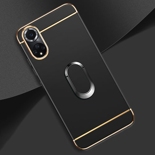 Luxury Metal Frame and Plastic Back Cover Case with Finger Ring Stand for Huawei Nova 9 Black