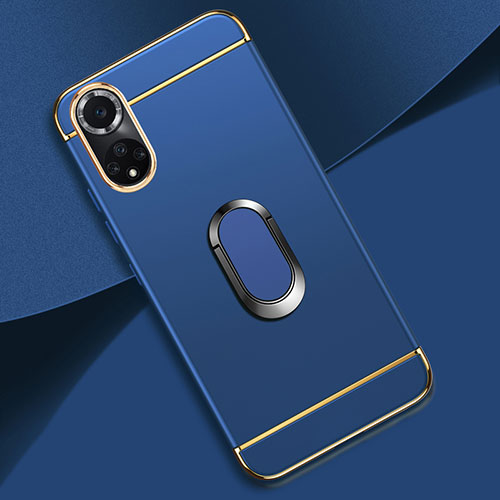 Luxury Metal Frame and Plastic Back Cover Case with Finger Ring Stand for Huawei Nova 9 Pro Blue