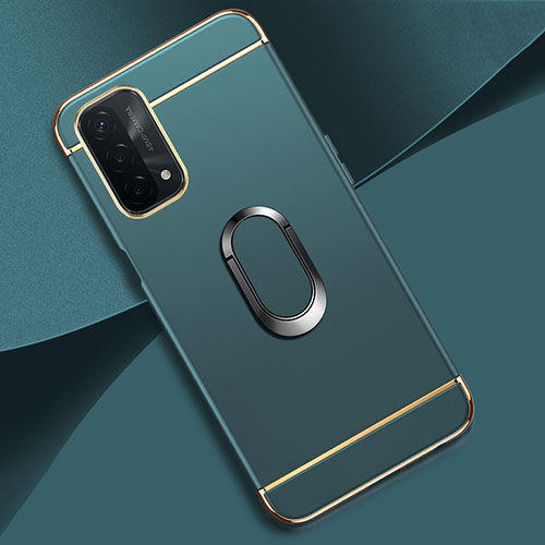 Luxury Metal Frame and Plastic Back Cover Case with Finger Ring Stand P02 for Oppo A54 5G Green