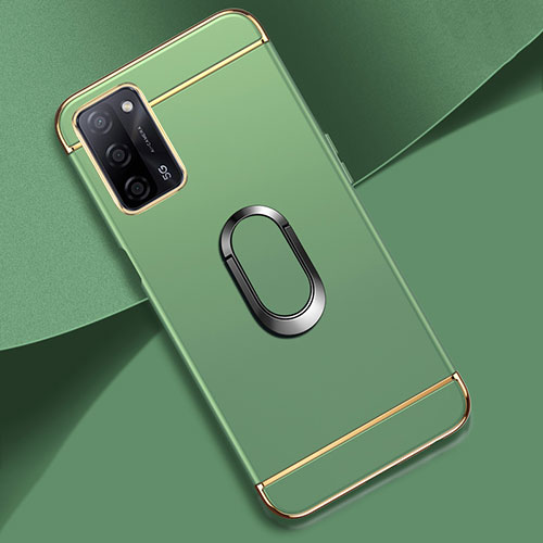Luxury Metal Frame and Plastic Back Cover Case with Finger Ring Stand P02 for Oppo A55 5G Matcha Green