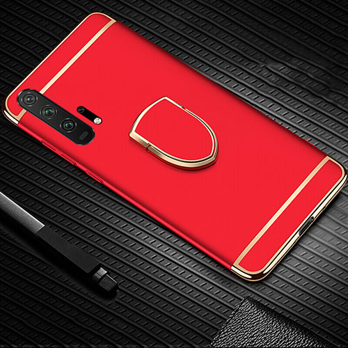 Luxury Metal Frame and Plastic Back Cover Case with Finger Ring Stand T01 for Huawei Honor 20 Pro Red