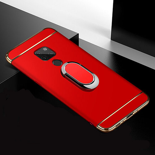 Luxury Metal Frame and Plastic Back Cover Case with Finger Ring Stand T01 for Huawei Mate 20 Red