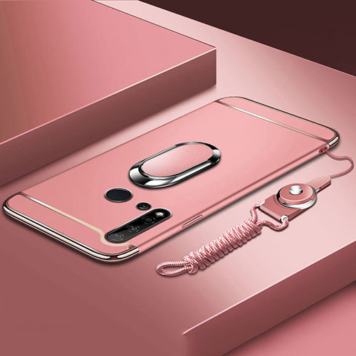 Luxury Metal Frame and Plastic Back Cover Case with Finger Ring Stand T01 for Huawei P20 Lite (2019) Rose Gold