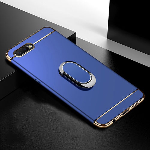 Luxury Metal Frame and Plastic Back Cover Case with Finger Ring Stand T01 for Oppo R17 Neo Blue