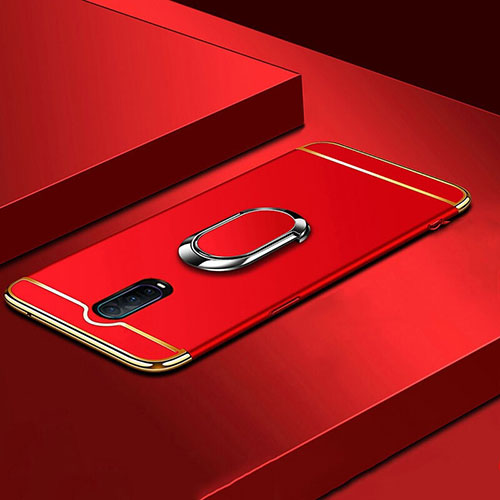 Luxury Metal Frame and Plastic Back Cover Case with Finger Ring Stand T01 for Oppo R17 Pro Red