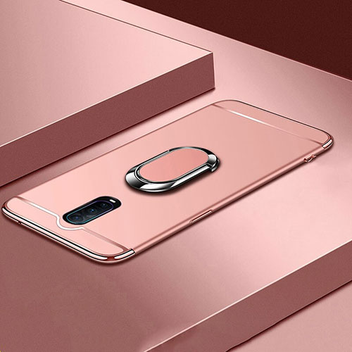 Luxury Metal Frame and Plastic Back Cover Case with Finger Ring Stand T01 for Oppo R17 Pro Rose Gold