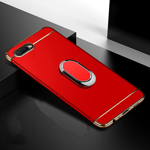 Luxury Metal Frame and Plastic Back Cover Case with Finger Ring Stand T01 for Oppo RX17 Neo Red