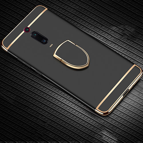 Luxury Metal Frame and Plastic Back Cover Case with Finger Ring Stand T01 for Xiaomi Mi 9T Black