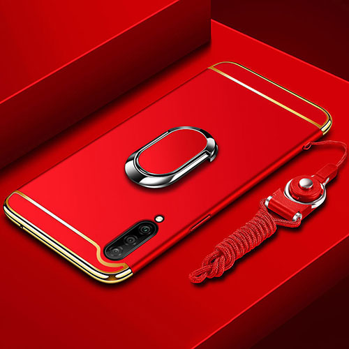 Luxury Metal Frame and Plastic Back Cover Case with Finger Ring Stand T01 for Xiaomi Mi A3 Red