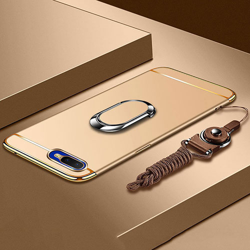 Luxury Metal Frame and Plastic Back Cover Case with Finger Ring Stand T02 for Oppo RX17 Neo Gold