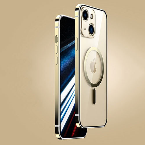 Luxury Metal Frame and Plastic Back Cover Case with Mag-Safe Magnetic JB1 for Apple iPhone 14 Plus Gold