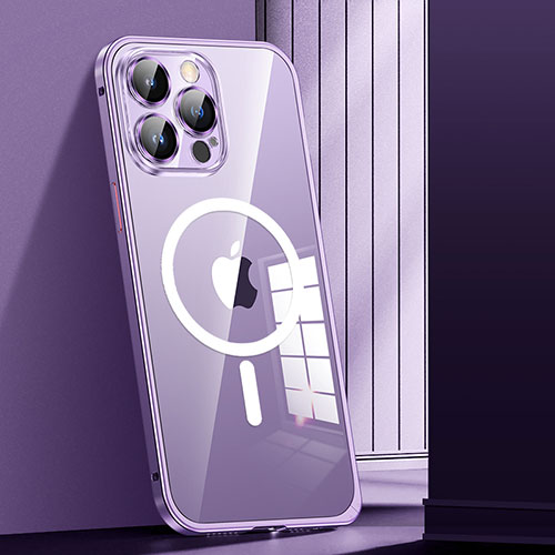 Luxury Metal Frame and Plastic Back Cover Case with Mag-Safe Magnetic JL1 for Apple iPhone 13 Pro Purple