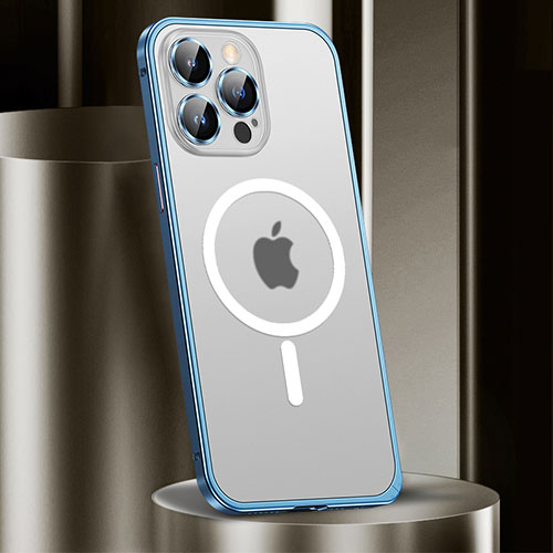 Luxury Metal Frame and Plastic Back Cover Case with Mag-Safe Magnetic JL2 for Apple iPhone 13 Pro Max Blue