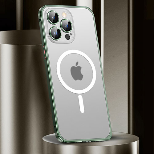 Luxury Metal Frame and Plastic Back Cover Case with Mag-Safe Magnetic JL2 for Apple iPhone 13 Pro Max Green