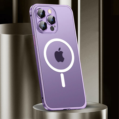 Luxury Metal Frame and Plastic Back Cover Case with Mag-Safe Magnetic JL2 for Apple iPhone 14 Pro Purple