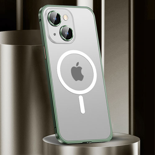 Luxury Metal Frame and Plastic Back Cover Case with Mag-Safe Magnetic JL2 for Apple iPhone 15 Green