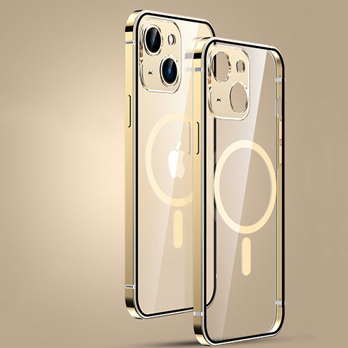 Luxury Metal Frame and Plastic Back Cover Case with Mag-Safe Magnetic JL3 for Apple iPhone 14 Gold