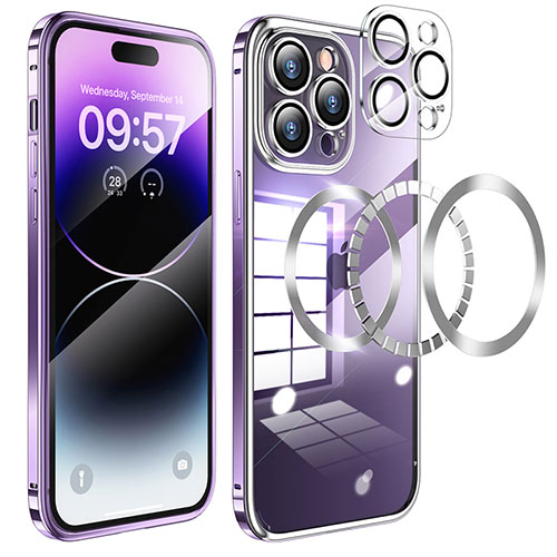 Luxury Metal Frame and Plastic Back Cover Case with Mag-Safe Magnetic LF3 for Apple iPhone 14 Pro Max Purple