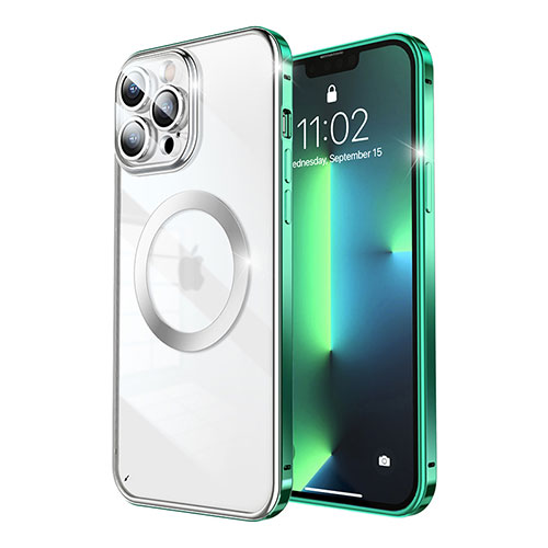 Luxury Metal Frame and Plastic Back Cover Case with Mag-Safe Magnetic LF5 for Apple iPhone 13 Pro Max Green