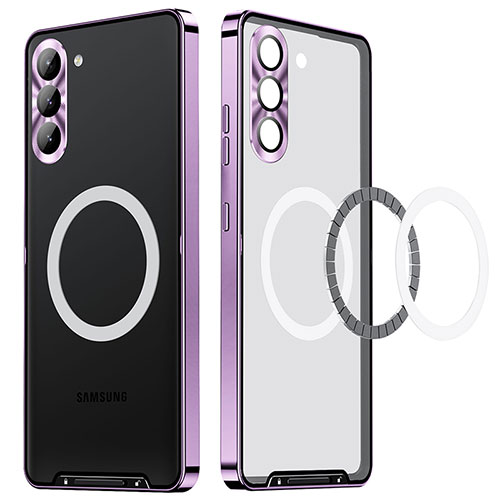 Luxury Metal Frame and Plastic Back Cover Case with Mag-Safe Magnetic LK1 for Samsung Galaxy S24 5G Purple