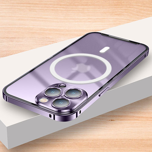 Luxury Metal Frame and Plastic Back Cover Case with Mag-Safe Magnetic LK2 for Apple iPhone 16 Pro Purple