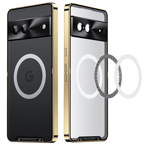 Luxury Metal Frame and Plastic Back Cover Case with Mag-Safe Magnetic LK2 for Google Pixel 7 5G Gold