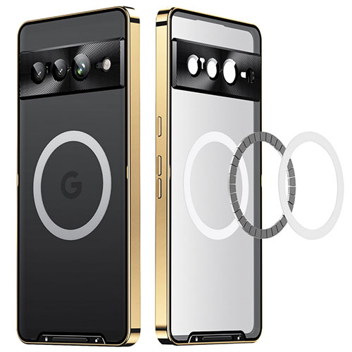 Luxury Metal Frame and Plastic Back Cover Case with Mag-Safe Magnetic LK2 for Google Pixel 7 Pro 5G Gold