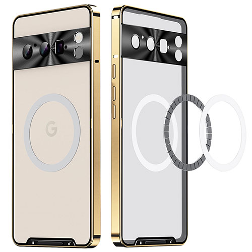 Luxury Metal Frame and Plastic Back Cover Case with Mag-Safe Magnetic LK2 for Google Pixel 8 Pro 5G Gold