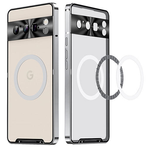 Luxury Metal Frame and Plastic Back Cover Case with Mag-Safe Magnetic LK2 for Google Pixel 8 Pro 5G Silver